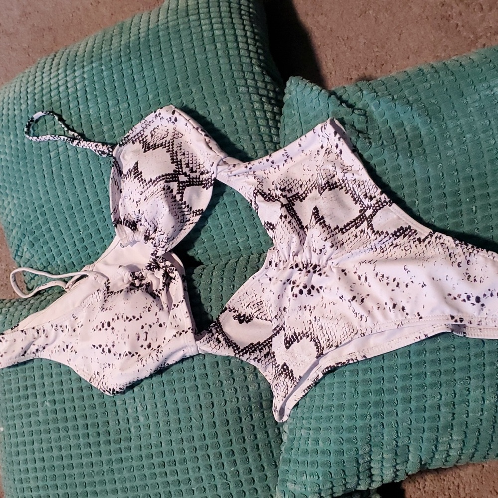 White Reptile Print Cutout Swimsuit